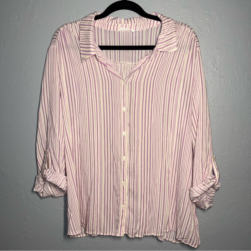 Lush Pink and Cream White Striped Button-Down Shirt